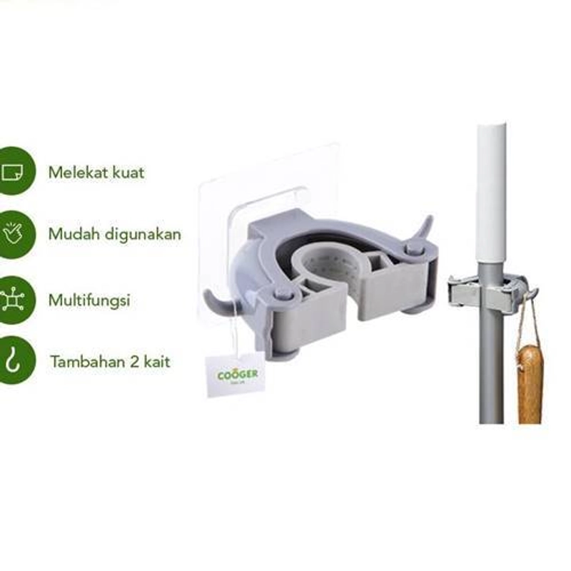 Product image COOGER Powerful No-Punch Mop Holder Double Hook 10 x 6 x 3cm  Grey