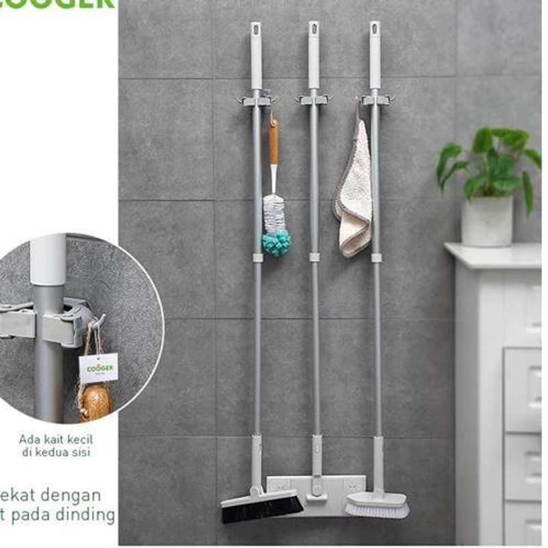 Product image COOGER Powerful No-Punch Mop Holder Double Hook 10 x 6 x 3cm  Grey