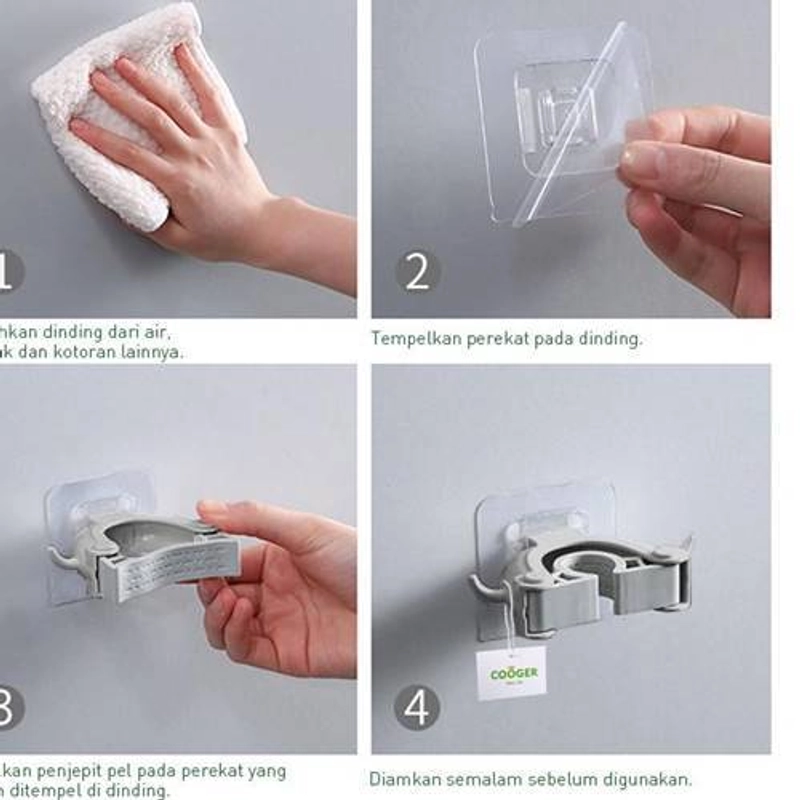 Product image COOGER Powerful No-Punch Mop Holder Double Hook 10 x 6 x 3cm  Grey