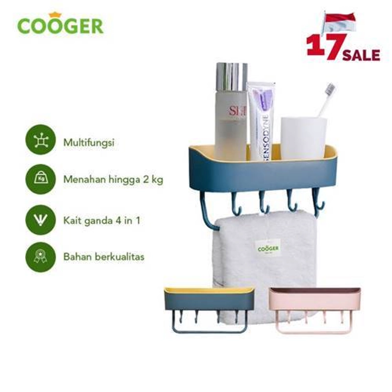 Product image COOGER 4-hook non-perforated shelf 27 x 10.5 x 13.5cm Yellow