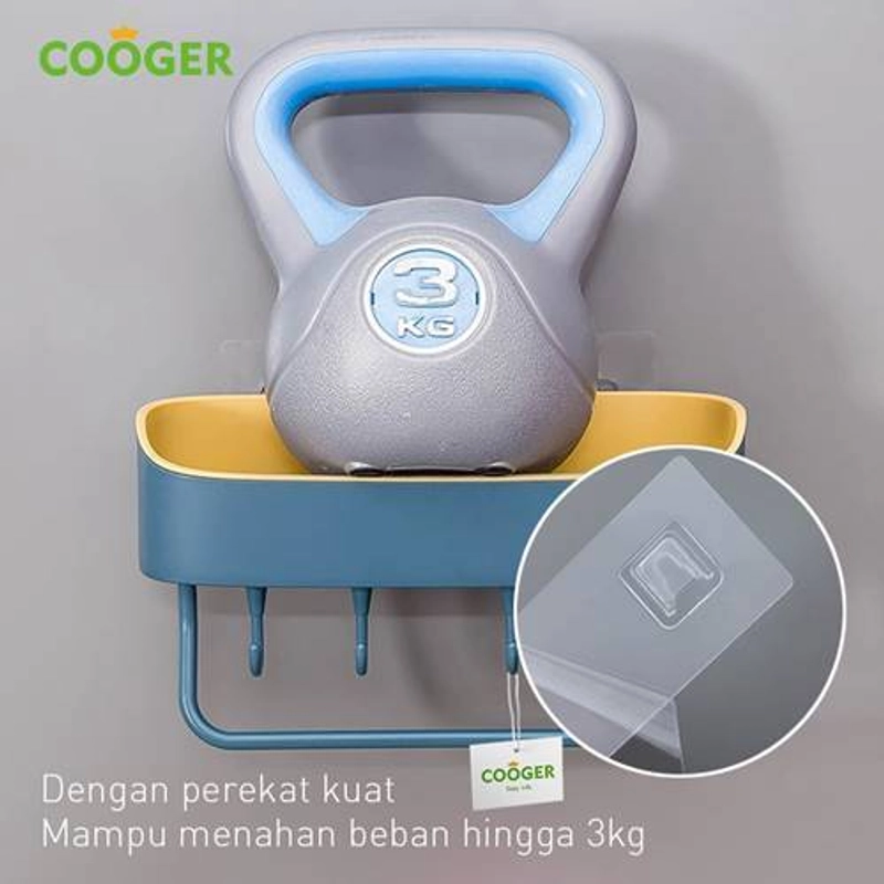 Product image COOGER 4-hook non-perforated shelf 27 x 10.5 x 13.5cm Yellow