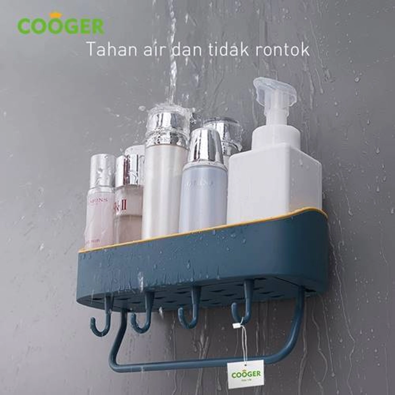 Product image COOGER 4-hook non-perforated shelf 27 x 10.5 x 13.5cm Yellow