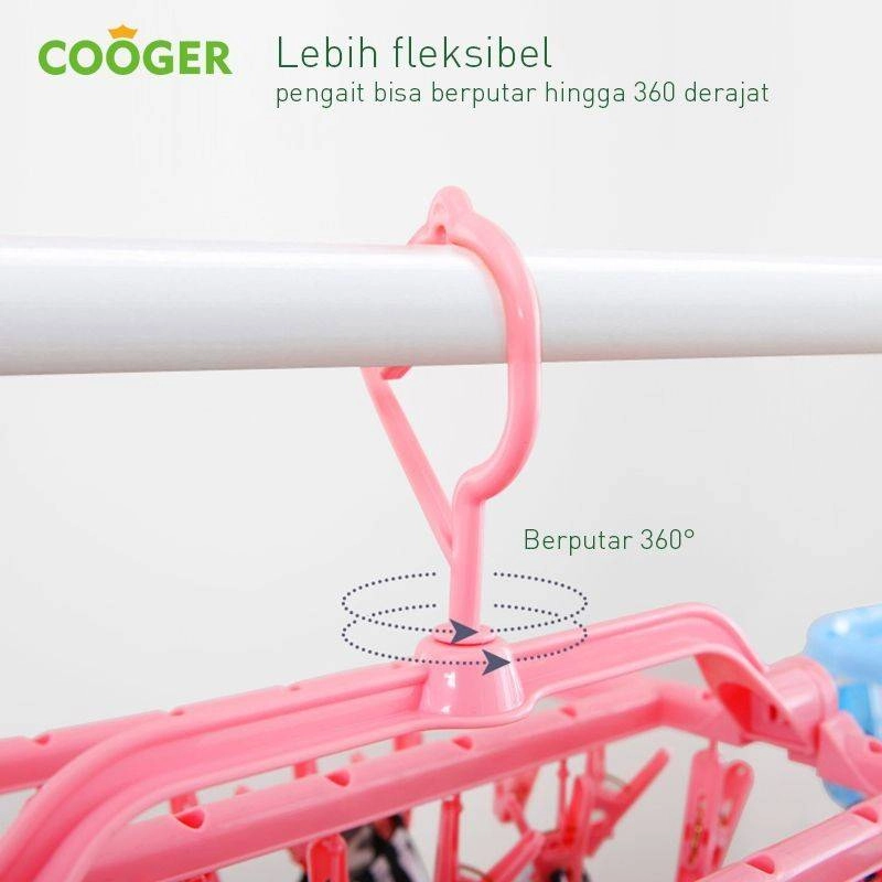 Product image COOGER 360 Degree Hook Windproof 32 Clip Square Clip Drying Rack 36 x 11 x 13cm Pink