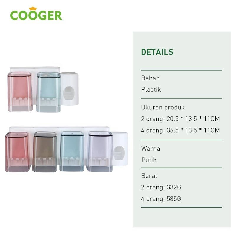 Product image COOGER Non-Perforated Toothbrush Holder And Cup Set-2s 37 x 13 x 18cm Putih