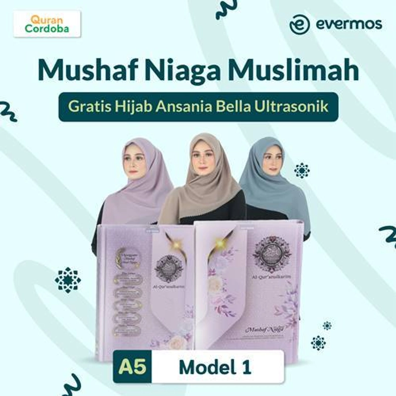 Product image Cordoba X- Al Quran Mushaf Niaga A5 Muslimah Gratis Hijab Ansania Bella Ultrasonik 110x110 cm Cover Pink