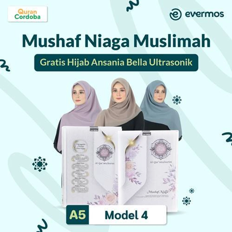 Product image Cordoba X- Al Quran Mushaf Niaga A5 Muslimah Gratis Hijab Ansania Bella Ultrasonik 110x110 cm Cover Putih