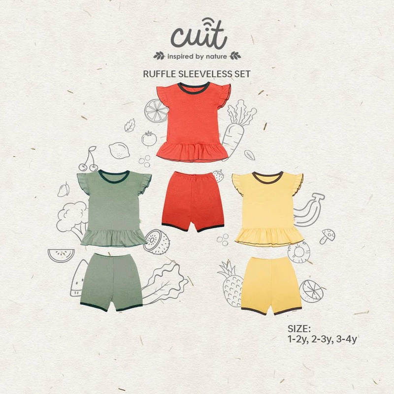 Product image CUIT Baby 1- 4 Tahun Yagi Ruffle Sleeveless Setelan Kutung Anak Perempuan Furutsu Series XL (2-3 tahun) Green