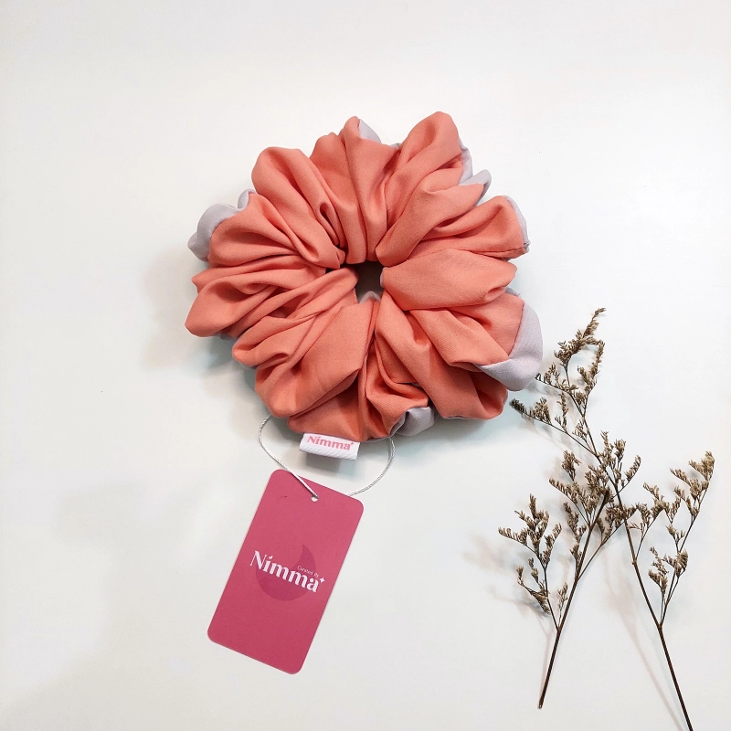 Product image Scrunchie Ikat Rambut Katun Micro Two Tone all variant Peach Lilac