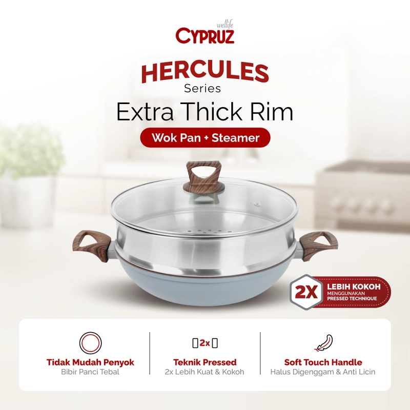 Product image Cypruz Official - Cypruz Press Roll WOK + LID Hercules Series 30cm 10X1 FP-1230 FP-1230 Grey