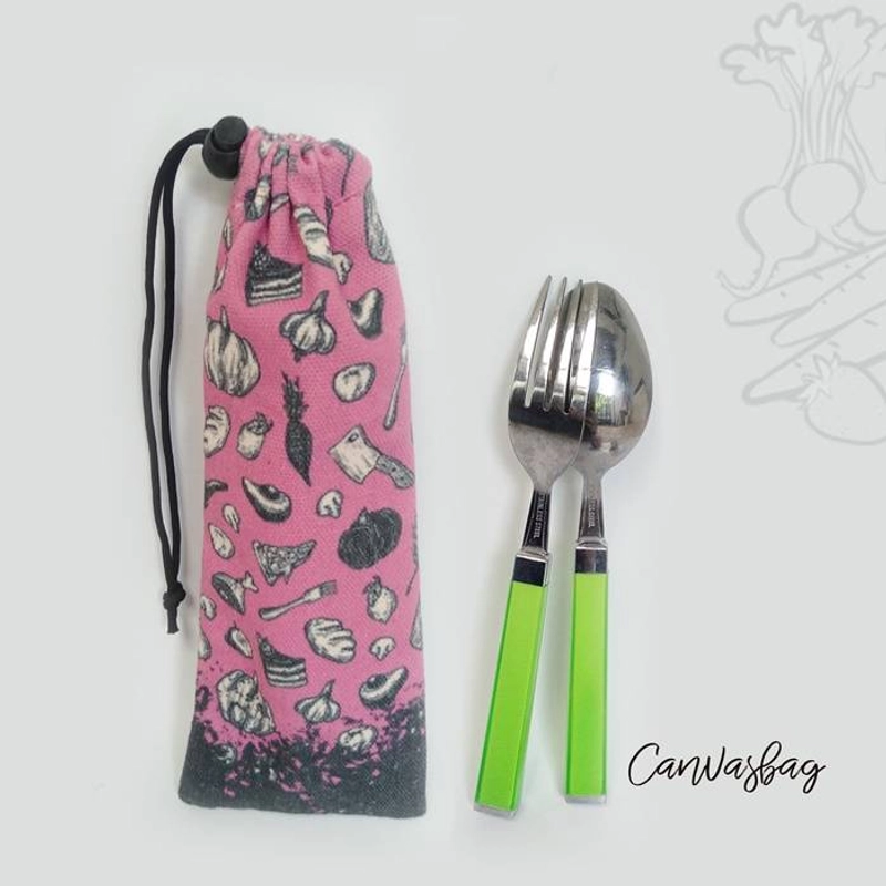 Product image Dewani - Lunch Bag SET Canvas Art 02, Tas bekal Kanvas, Pouch Canvas 37 x 21 x 9 cm Cream
