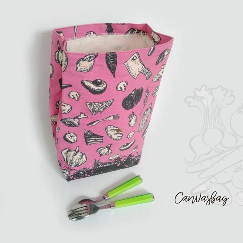 Product image Dewani - Lunch Bag SET Canvas Art 02, Tas bekal Kanvas, Pouch Canvas 37 x 21 x 9 cm Cream