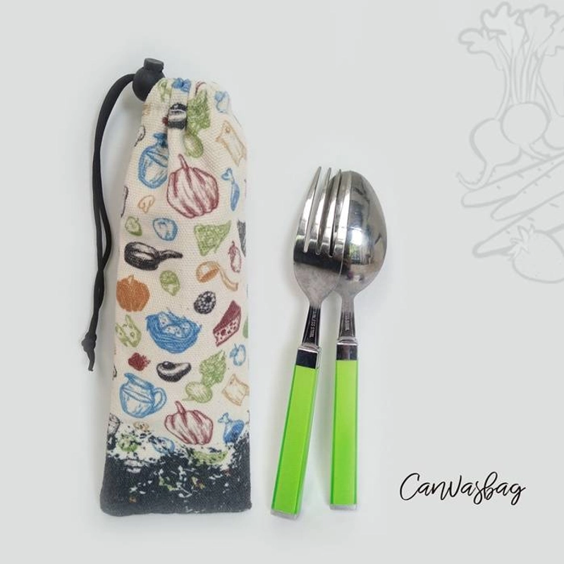 Product image Dewani - Lunch Bag SET Canvas Art 03, Tas bekal Kanvas, Pouch Canvas 37 x 21 x 9 cm Cream
