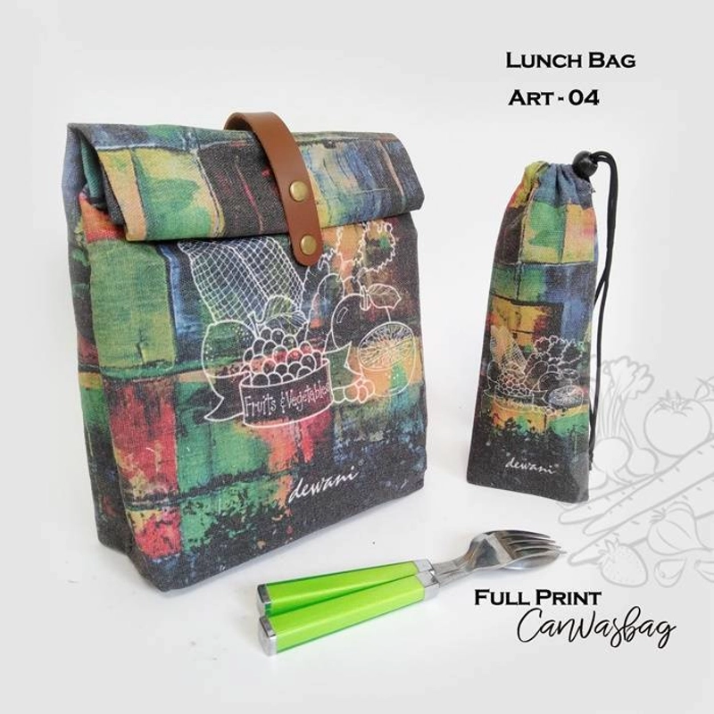 Product image Dewani - Lunch Bag SET Canvas Art 04, Tas bekal Kanvas, Pouch Canvas 37 x 21 x 9 cm Cream
