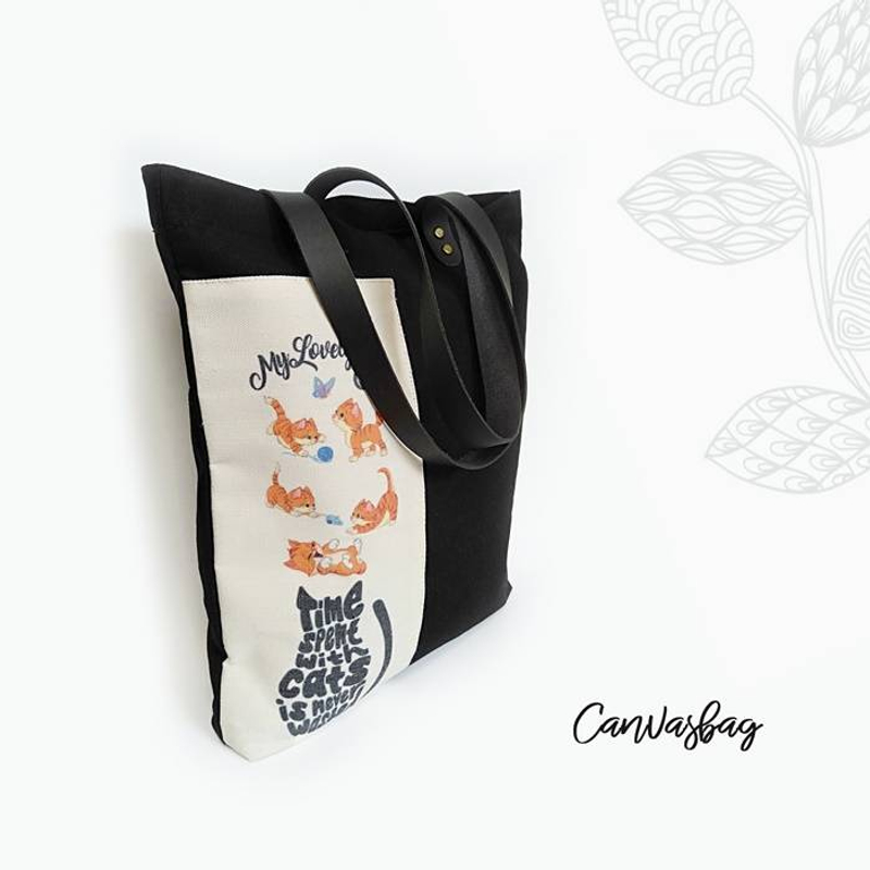 Dewani - Totebag Canvas Hitam HSP-04 + Risleting & Saku 40 X 36 X 5 Cm Hitam