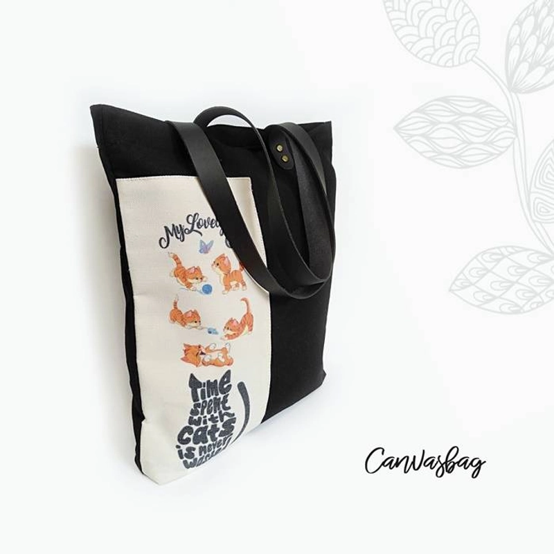 Product image Dewani - Totebag Canvas Hitam HSP-04 + Risleting & Saku 40 X 36 X 5 Cm Hitam