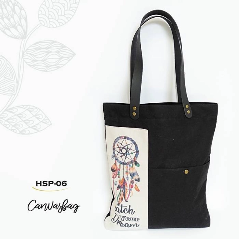 Product image Dewani - Totebag Canvas Hitam HSP-06 + Risleting & Saku 40 X 36 X 5 Cm Hitam