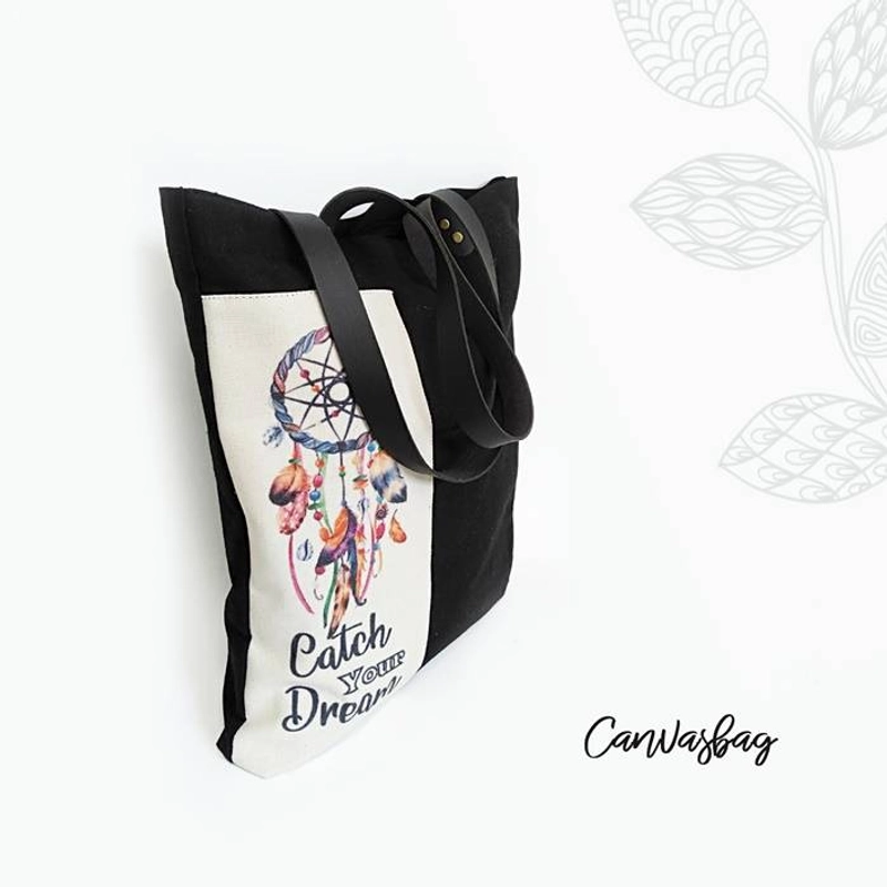 Product image Dewani - Totebag Canvas Hitam HSP-06 + Risleting & Saku 40 X 36 X 5 Cm Hitam