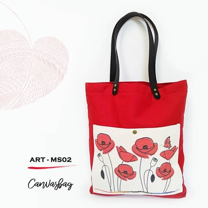 Product image Dewani - Totebag Canvas Merah ART-MS02 + Sletting & Saku 40 X 36 X 5 Cm Merah