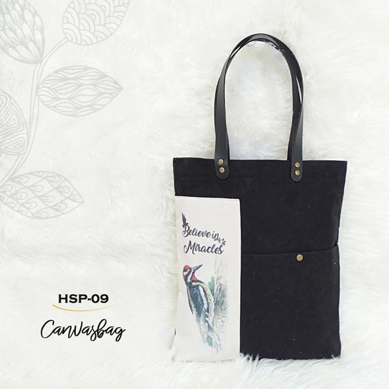 Product image Dewani - Totebag Canvas Hitam HSP-09 + Risleting & Saku 40 x 36 x 5 Cm Hitam