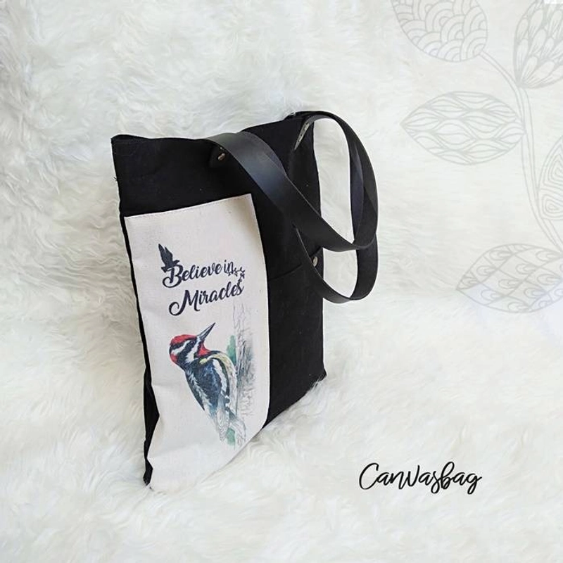 Product image Dewani - Totebag Canvas Hitam HSP-09 + Risleting & Saku 40 x 36 x 5 Cm Hitam