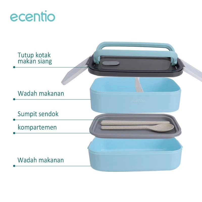 Product image Ecentio Surabaya - Double Decker Portable Lunch Box DLBE-0401 Blue 1600ml