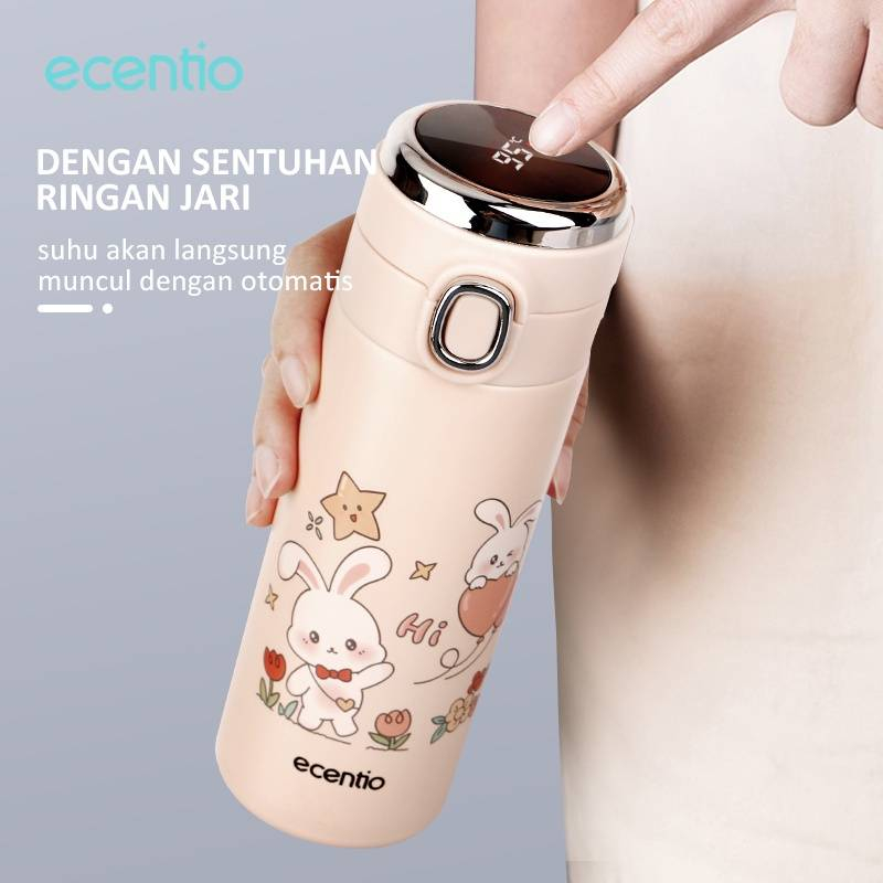 Product image Ecentio Surabaya - Smart Temperature Display Cartoon Pattern Pea Thermos Beige 420 ml