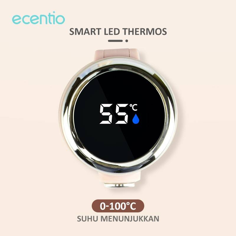 Product image Ecentio Surabaya - Smart Temperature Display Cartoon Pattern Pea Thermos Beige 420 ml