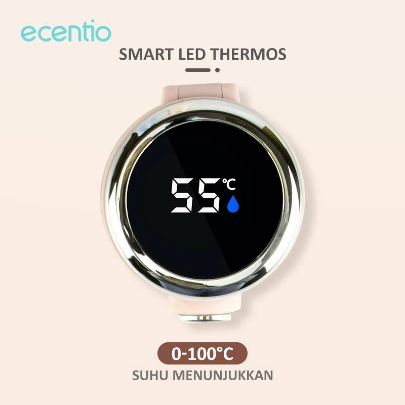 Product image Ecentio Surabaya - Smart Temperature Display Cartoon Pattern Pea Thermos Beige 420 ml