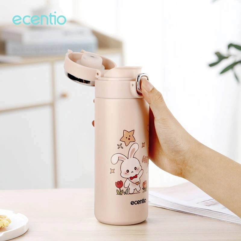 Product image Ecentio Surabaya - Smart Temperature Display Cartoon Pattern Pea Thermos Beige 420 ml