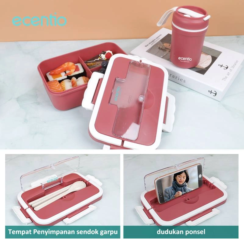 Ecentio Lunch Box Set With Handle LBHE-7501 1000ml Red