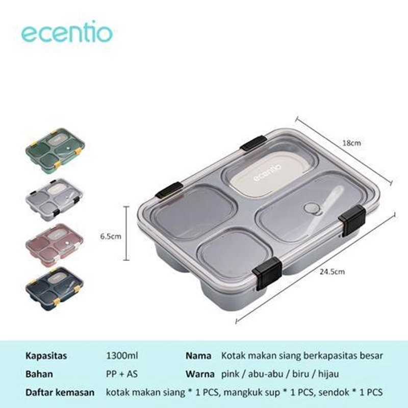 Product image Ecentio 4-Compartment Lunch Box 4LBE-7301 Green 1300ml