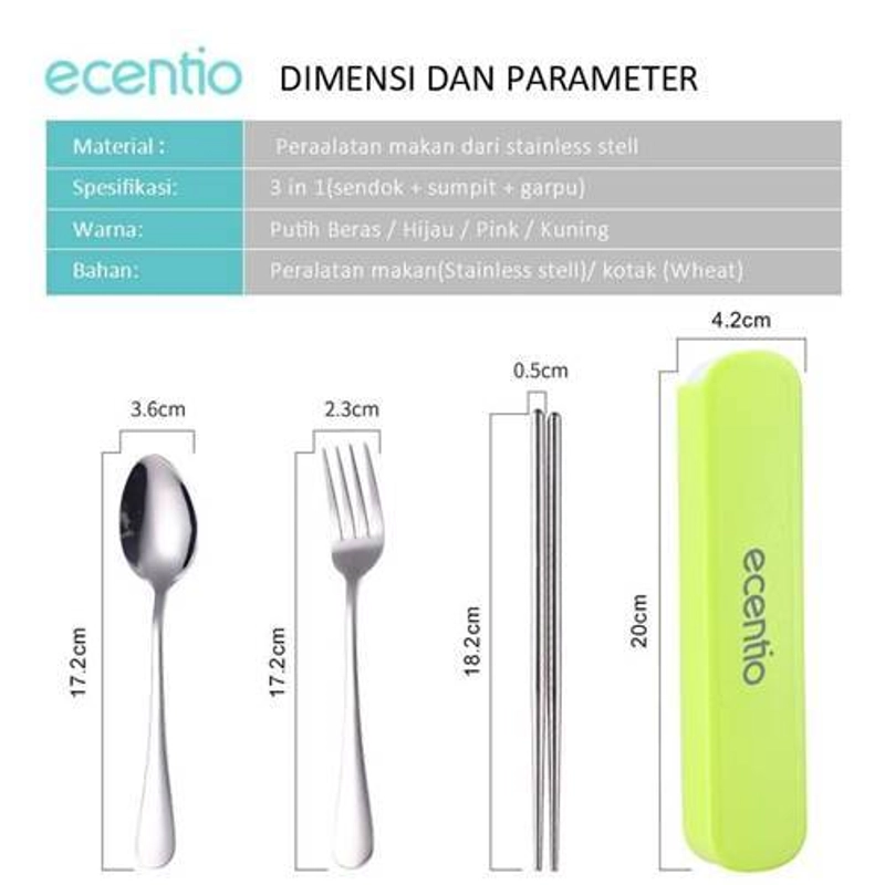 Product image Ecentio Stainless steel tableware 3PCS ST3E-0522 21.0*4.5*1 Pink