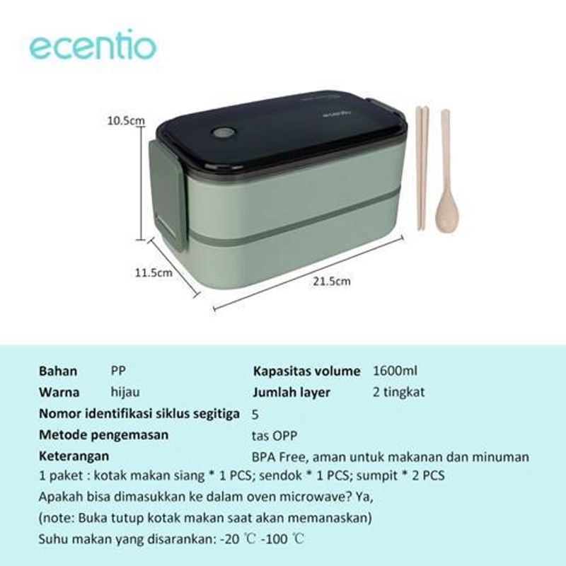 Product image Ecentio Double PP Lunch Box PLBE-3601 1600 mL Blue