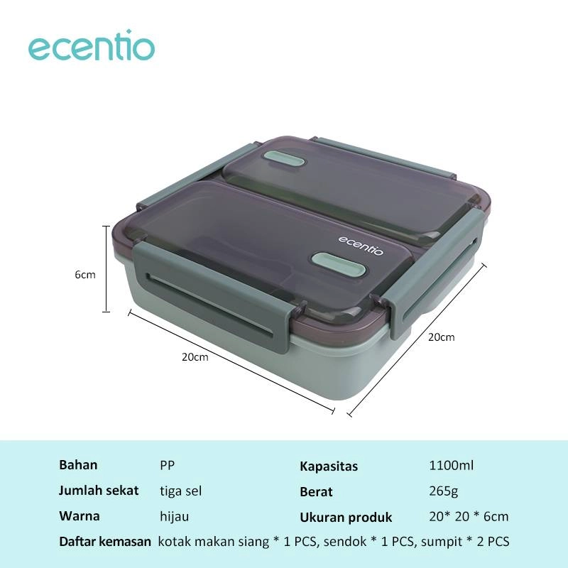 Product image Ecentio Two-piece Tableware Lunch Box TLBF-9301 Green 1100ml