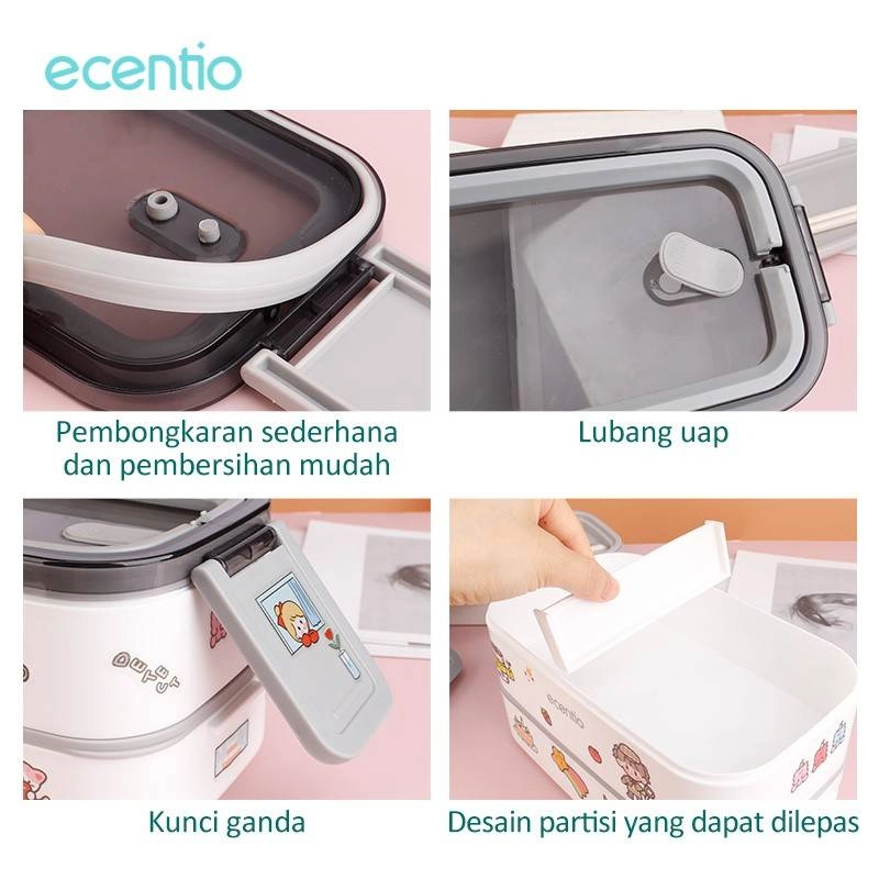 Product image ecentio portable pp double-layer lunch box with sticker 1600 ml White