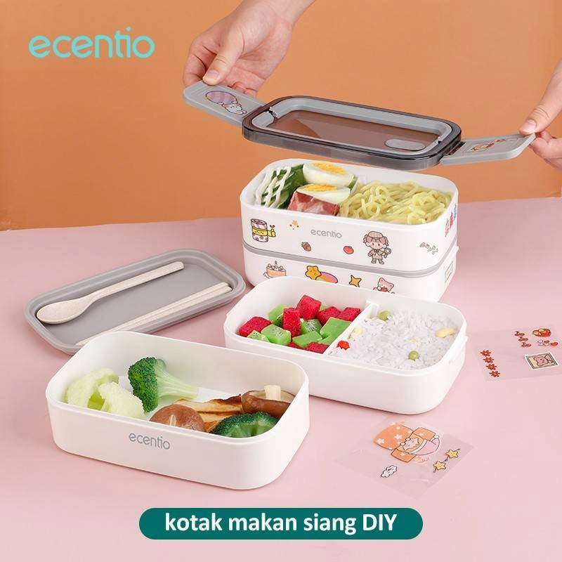 Product image ecentio portable pp double-layer lunch box with sticker 1600 ml White
