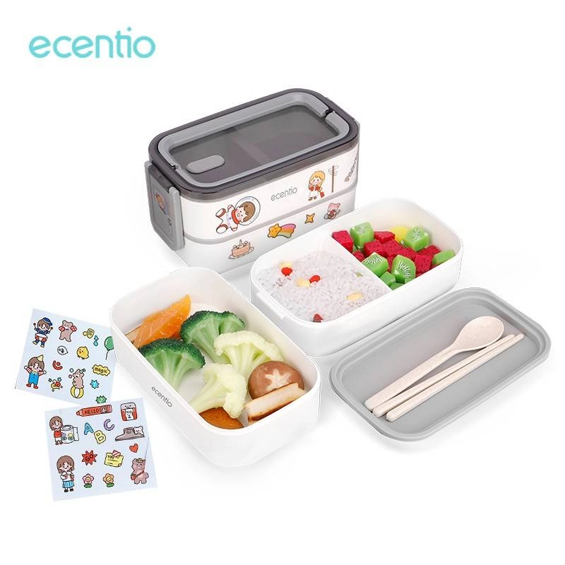 Product image ecentio portable pp double-layer lunch box with sticker 1600 ml White