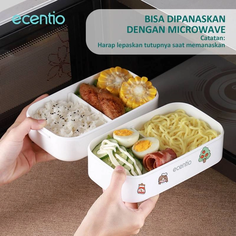 Product image ecentio portable pp double-layer lunch box with sticker 1600 ml White