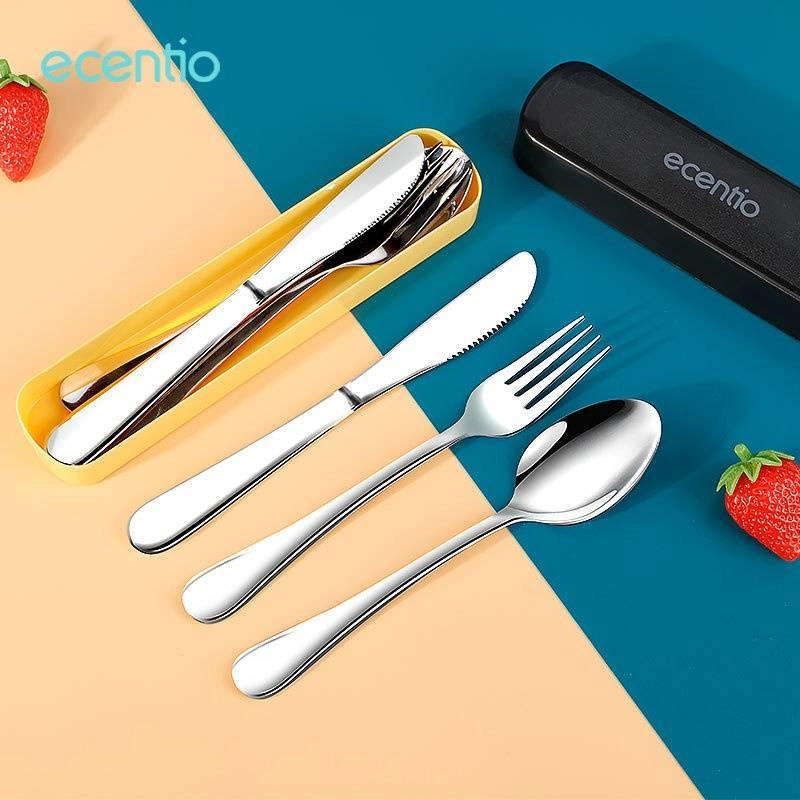 Product image Ecentio - Stainless Steel Cutlery Three-Piece Set Knife Fork And Spoon Bark 20 x 4.4 x 2.3 cm Blue