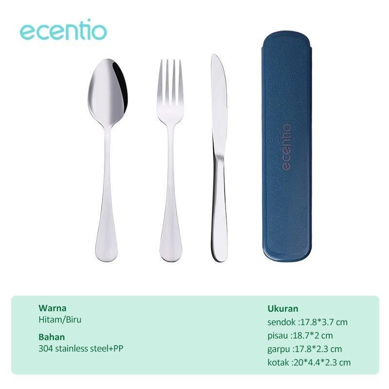 Product image Ecentio - Stainless Steel Cutlery Three-Piece Set Knife Fork And Spoon Bark 20 x 4.4 x 2.3 cm Blue