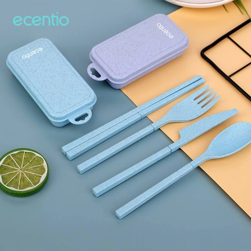 Ecentio Four-Piece Wheat Straw Tableware 12*5.5*2.5 cm Dark Blue