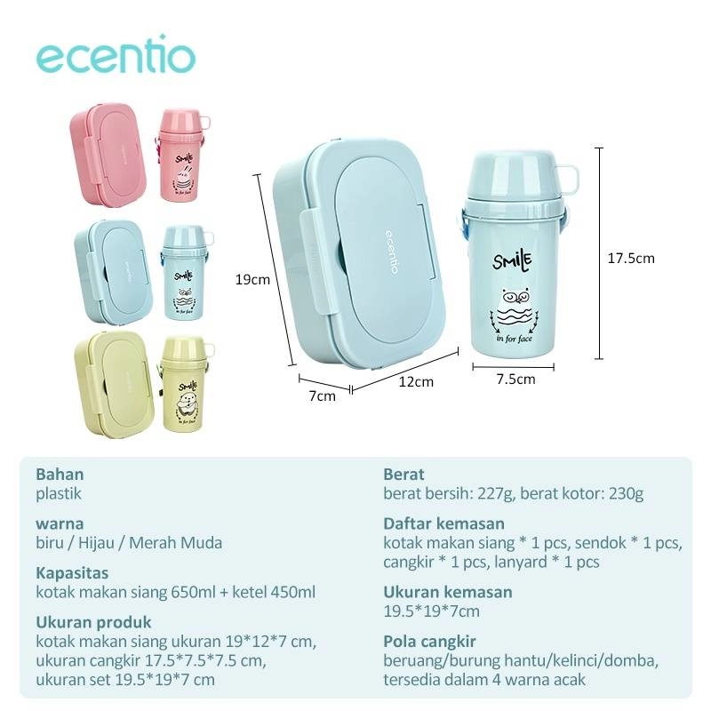 Product image Ecentio Lunch Box Water Bottle Set Pink Set 650 ml + 450 ml