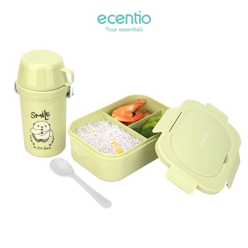 Ecentio Lunch Box Water Bottle Set Pink Set 650 ml + 450 ml