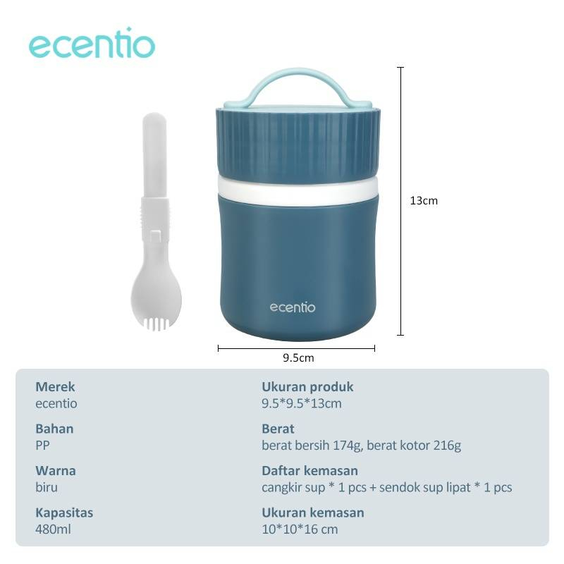Product image Ecentio Portable Plastic Soup Cup Blue 480 ml