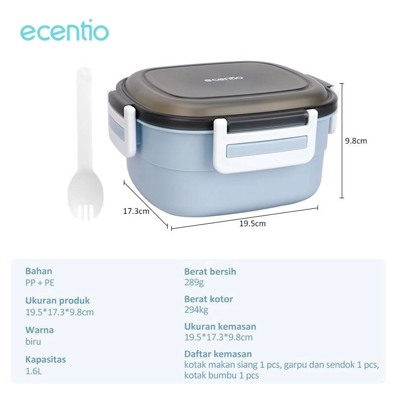 Product image Ecentio Salad Lunch Box Blue 1600 ml