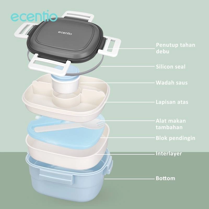 Product image Ecentio Salad Lunch Box Keep Cooling Blue 1300 ml