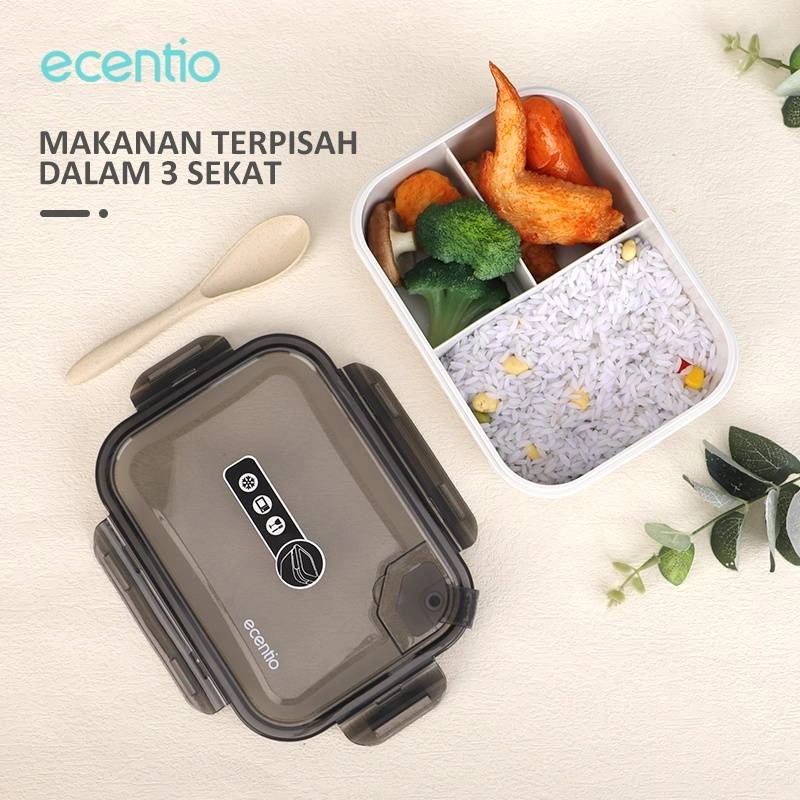 Product image Ecentio Three-Compartment Square Lunch Box Fresh-Keeping Box Gray 1300 ml