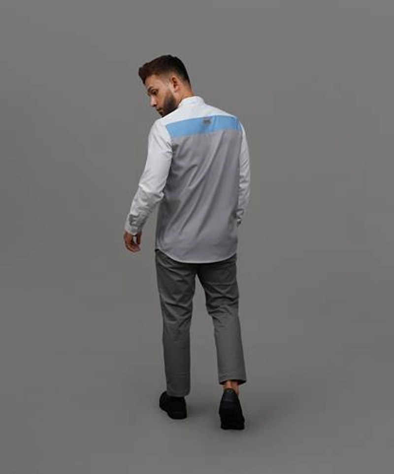 Product image Fadkhera - Baju Koko Modern Abbas Long Light Grey - White - Sky Blue L