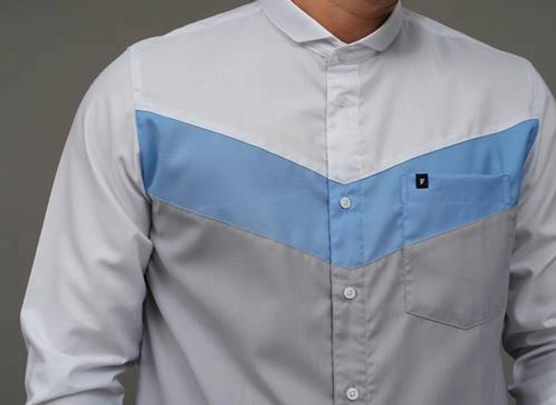Product image Fadkhera - Baju Koko Modern Abbas Long Light Grey - White - Sky Blue L