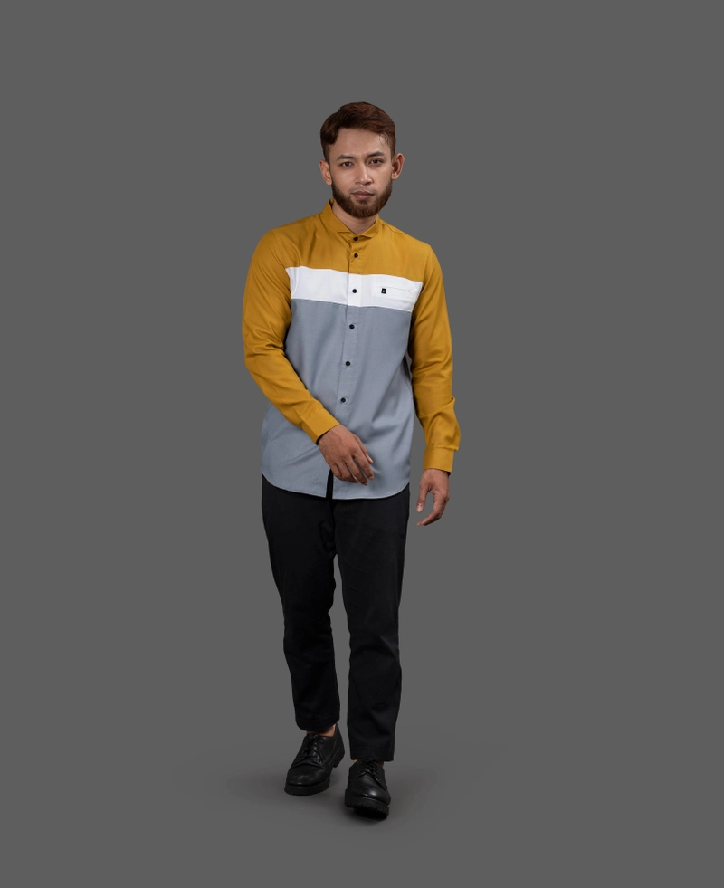 Product image Fadkhera - Baju Koko Modern Dewasa Yazed Long Dark Yellow - Broken White - Light Grey S